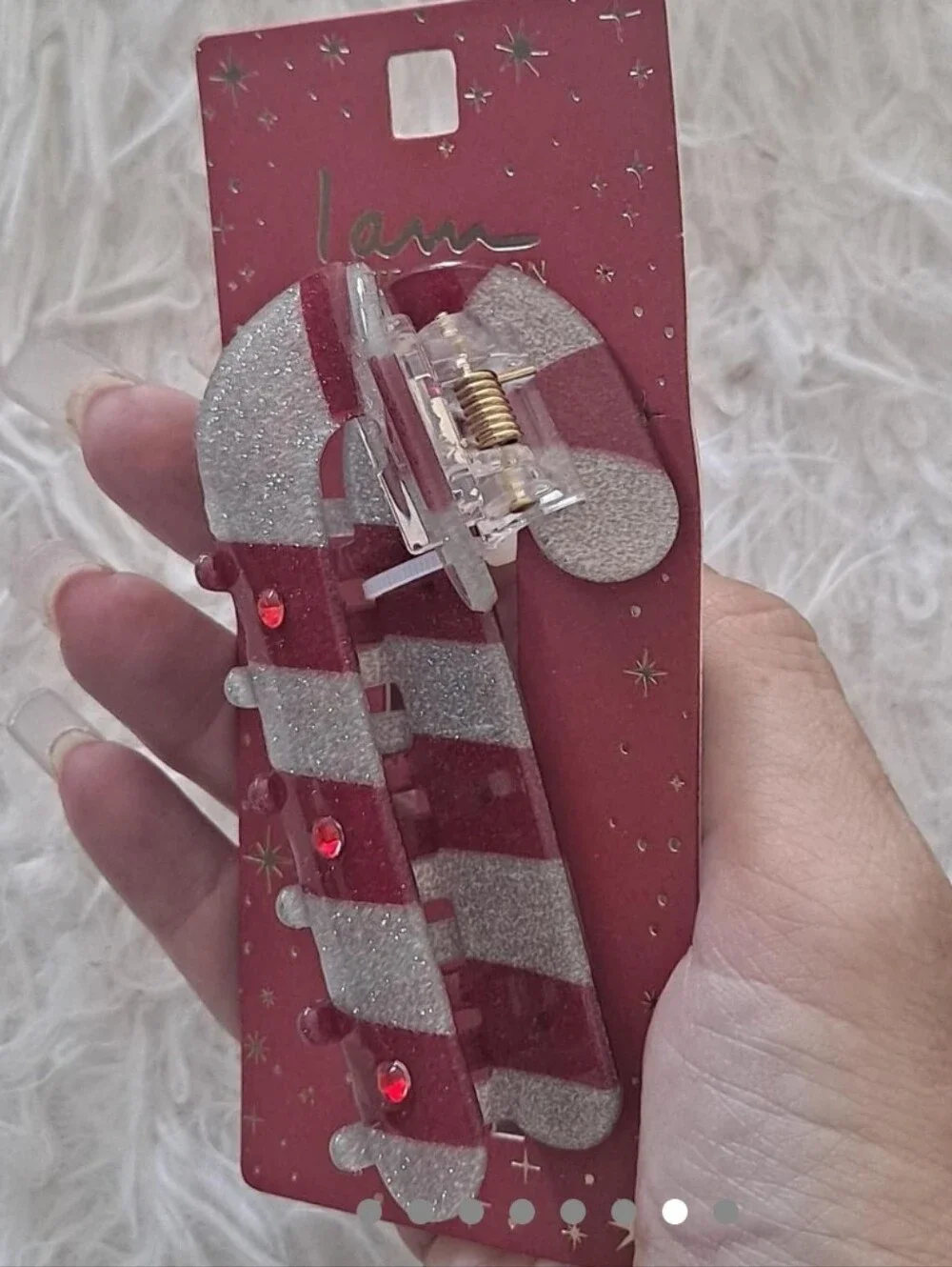 I AM LIMITED EDITION Candy Cane Hair Clip Large Lucite Claw Clip Holiday Gift!